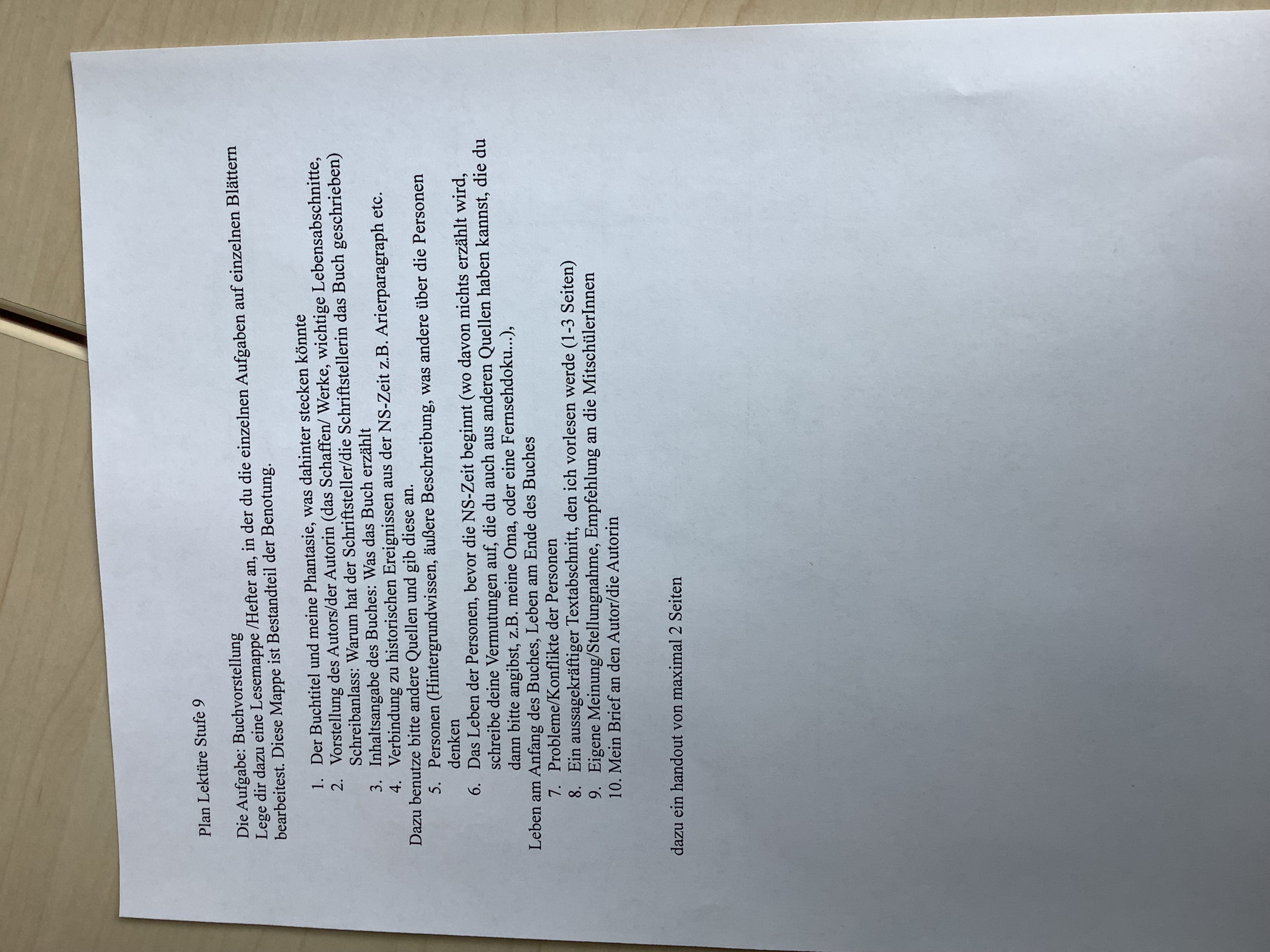 Arbeitsauftrag Lektürevorstellung NS